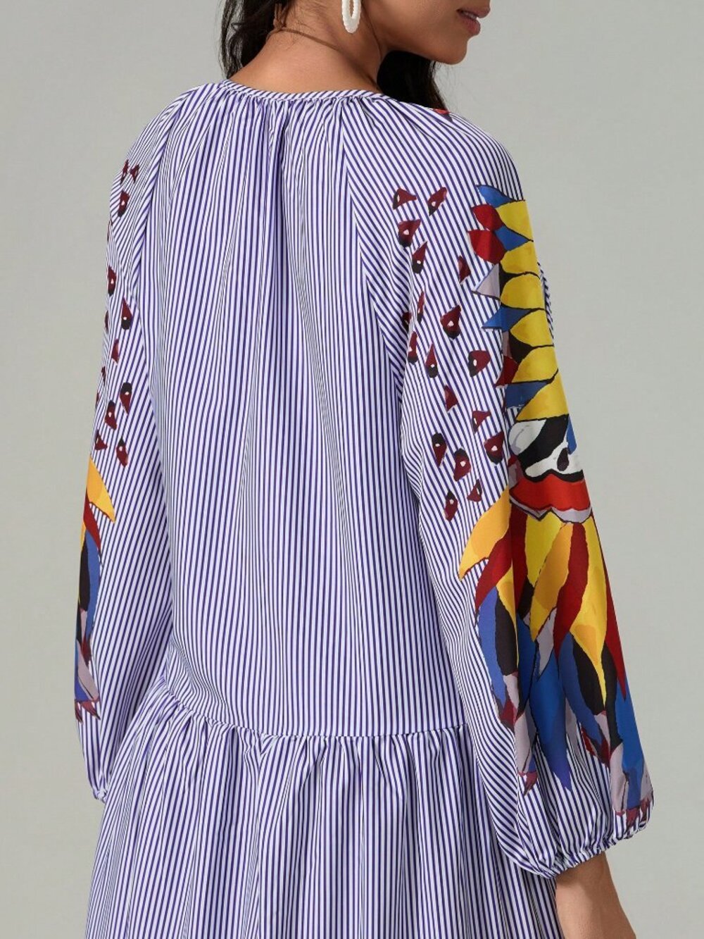 Blue Casual Women's Boho Floral Puff Sleeve Maxi Dress - Picture 2 of 10